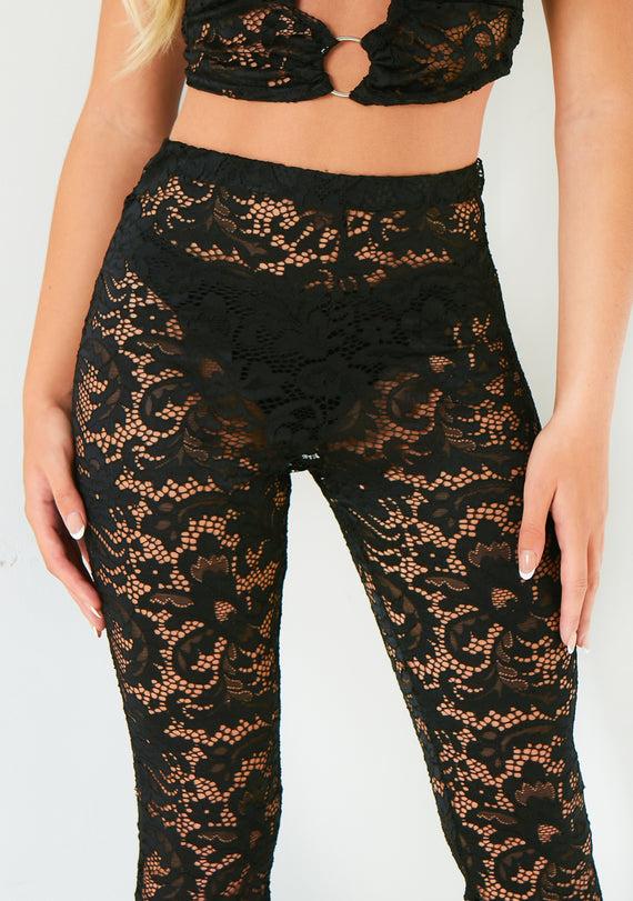Missyempire Kate Black Lace Flared Trouser