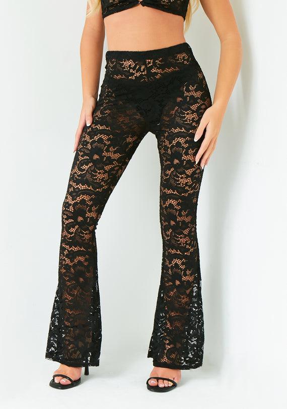 Missyempire Kate Black Lace Flared Trouser