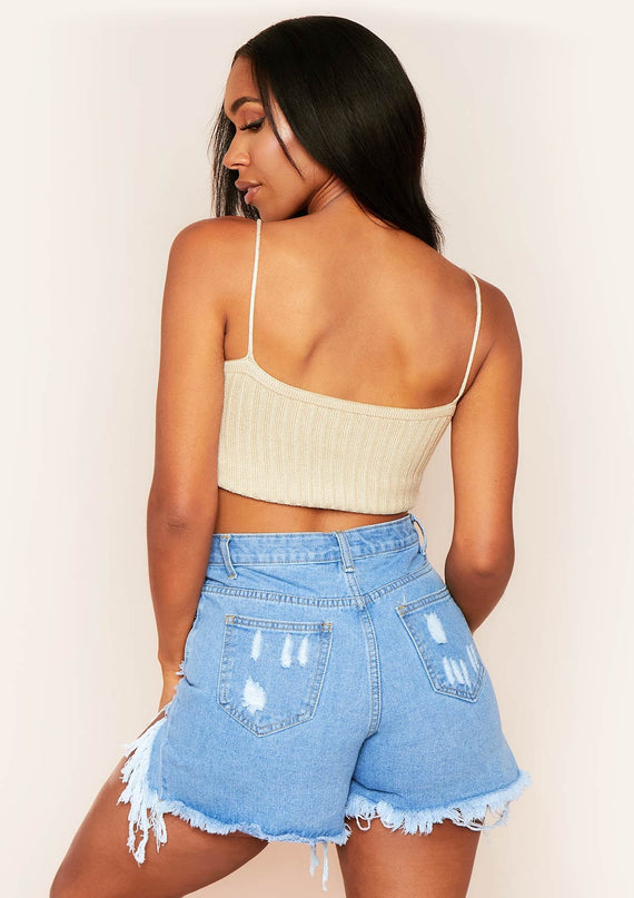 Missyempire Katy Beige Knitted Rib Crop Top