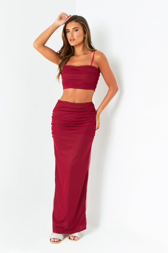 Missyempire Katy Wine Spot Mesh Crop Top