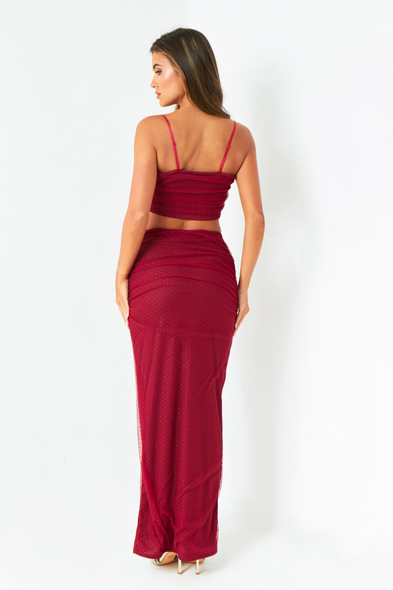 Missyempire Katy Wine Spot Mesh Crop Top