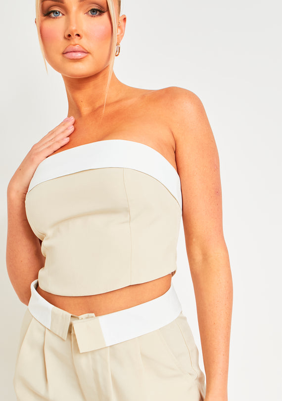 Missyempire Kaysie Beige Fold Over Bandeau Top