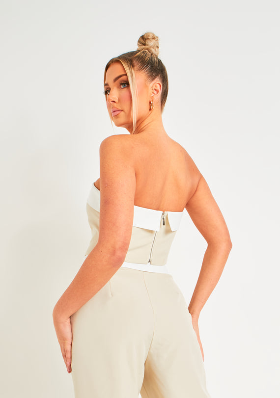 Missyempire Kaysie Beige Fold Over Bandeau Top