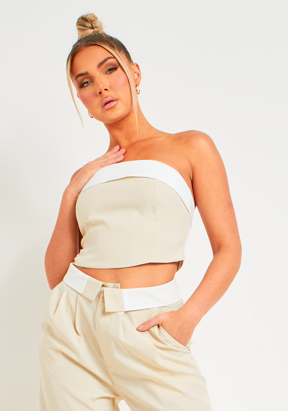 missyempire Kaysie Beige Fold Over Bandeau Top