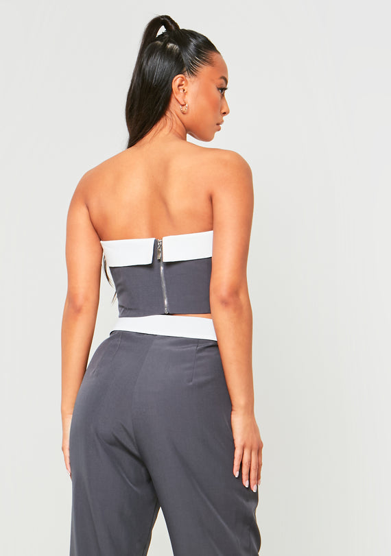 Missyempire Kaysie Charcoal Fold Over Bandeau Top