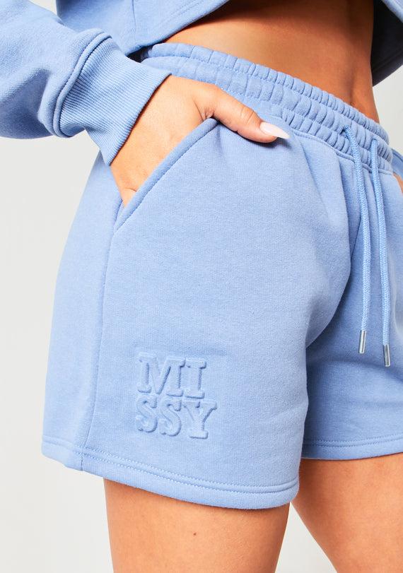 Missyempire Keira Blue Missy Embossed Sweat Shorts
