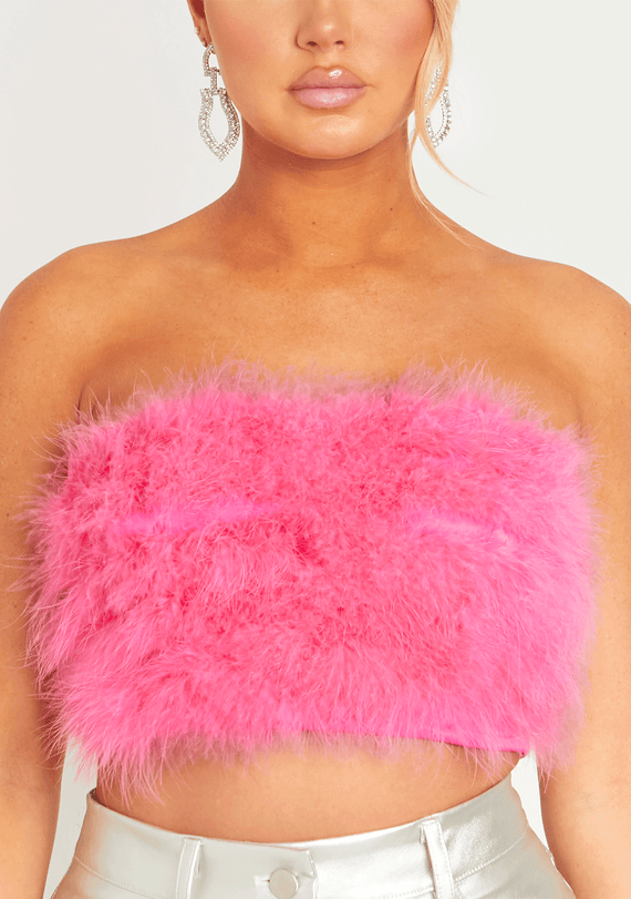 Missyempire Kiely Pink Feather Bandeau Crop Top