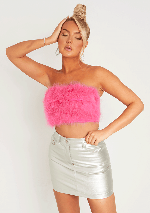 missyempire Kiely Pink Feather Bandeau Crop Top