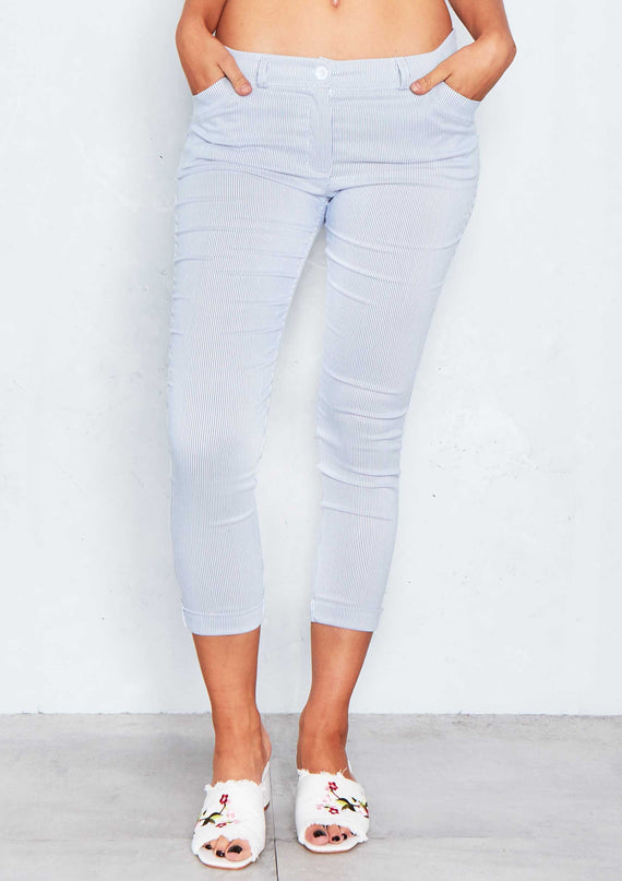 missyempire Kirby Blue Pinstripe Cropped Trousers