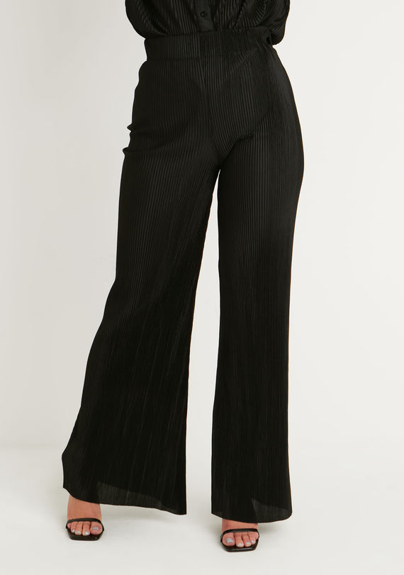 Missyempire Kori Black Plisse Straight Leg Trouser