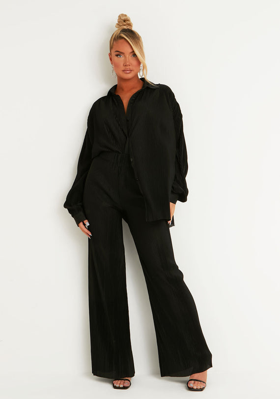 missyempire Kori Black Plisse Straight Leg Trouser