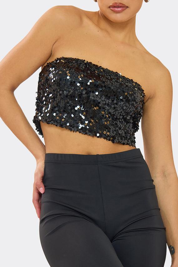 Missyempire Kylie Black Disc Sequin Crop Top