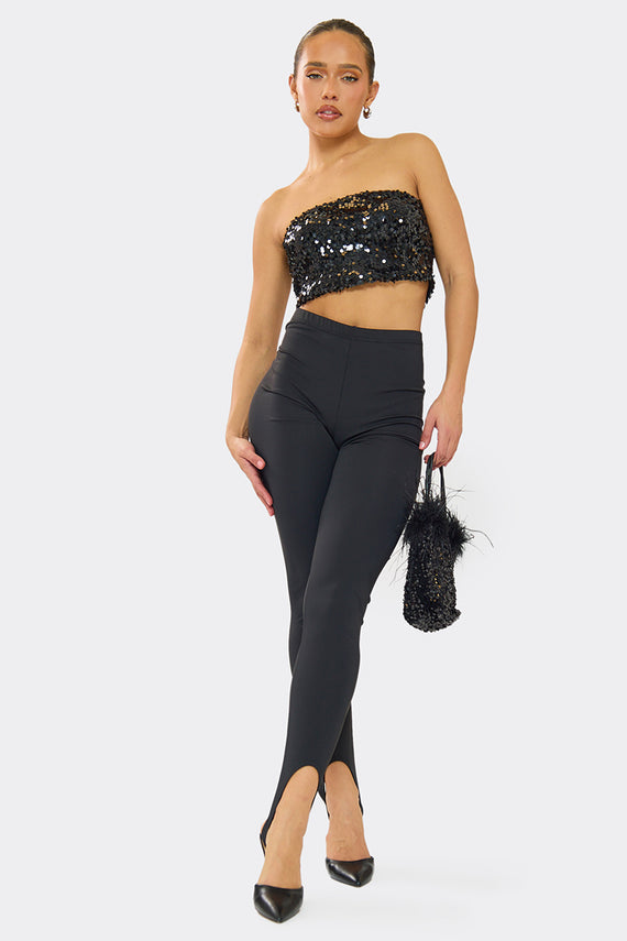 Missyempire Kylie Black Disc Sequin Crop Top