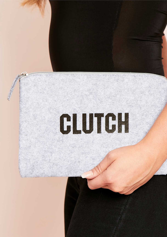 missyempire Lara Grey Slogan Clutch Bag