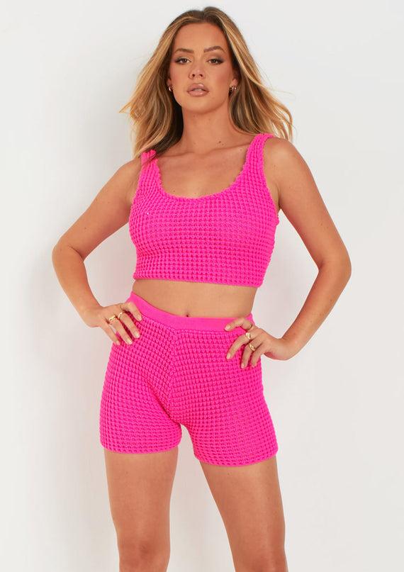 missyempire Laurel Pink Crochet Knit Crop Top