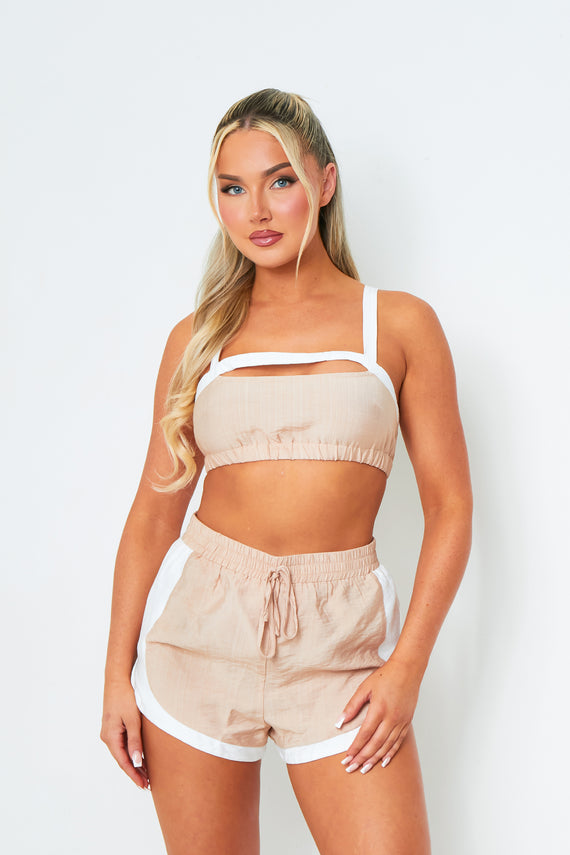 missyempire Leah Beige & White Cut Out Crop Top