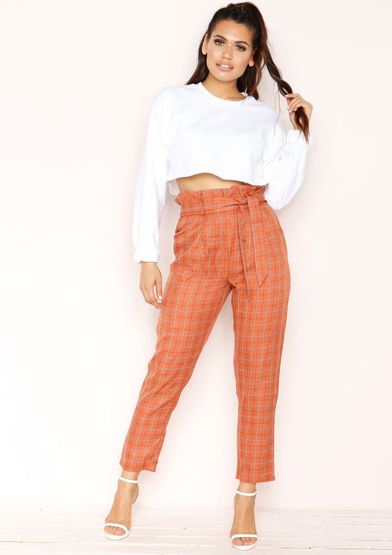 missyempire Lesley Rust Checked Paperbag Trousers