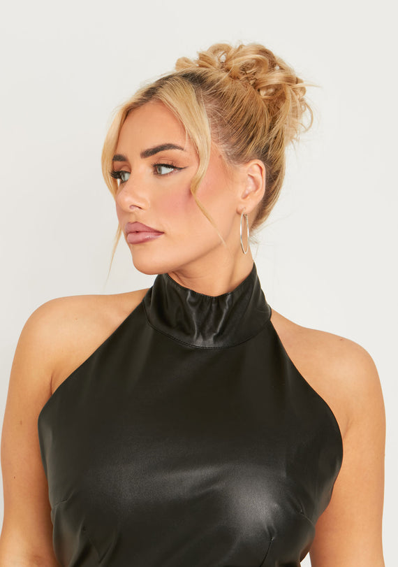 Missyempire Libbie Black PU High Neck Mini Dress