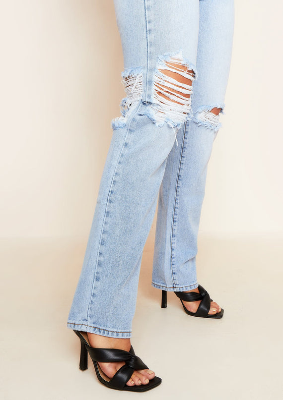 Missyempire London Light Wash Ripped Jeans