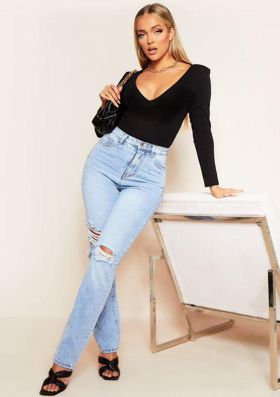 Missyempire London Light Wash Ripped Jeans