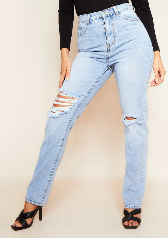 missyempire London Light Wash Ripped Jeans