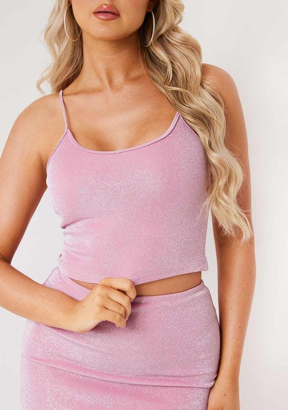 Missyempire Lottie Pink Metallic Glitter Cami Top