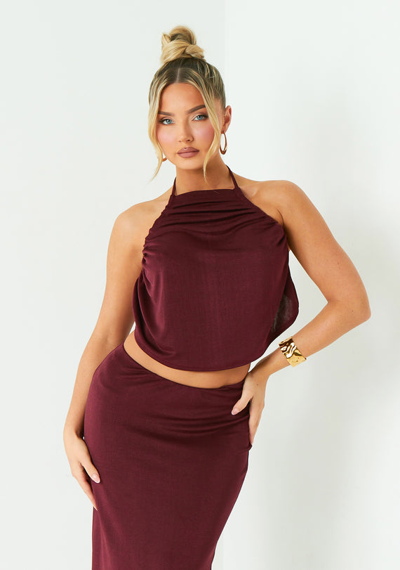 Missyempire Lucy Wine Cowl Backless Top