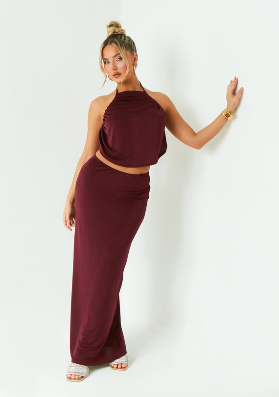 missyempire Lucy Wine Cowl Backless Top