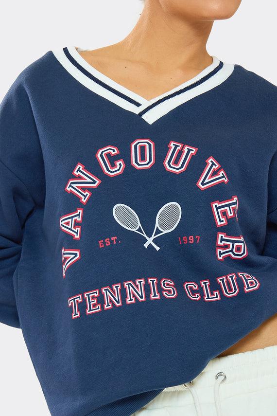 Missyempire Lyla Navy Vancouver V Neck Sweatshirt