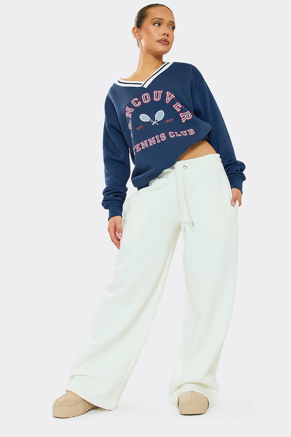 Missyempire Lyla Navy Vancouver V Neck Sweatshirt