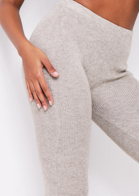 Missyempire Lyla Oatmeal Knitted Ribbed Leggings