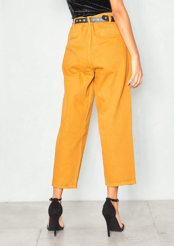 Missyempire Lynne Mustard Denim Cropped Mom Jeans