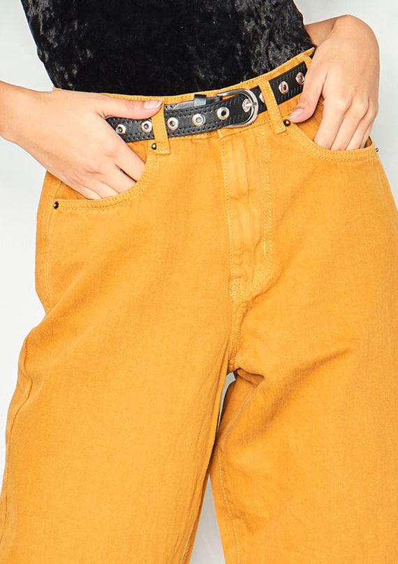 Missyempire Lynne Mustard Denim Cropped Mom Jeans