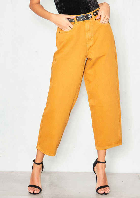 missyempire Lynne Mustard Denim Cropped Mom Jeans