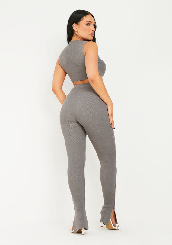 Missyempire Madilyn Charcoal Knitted Leggings