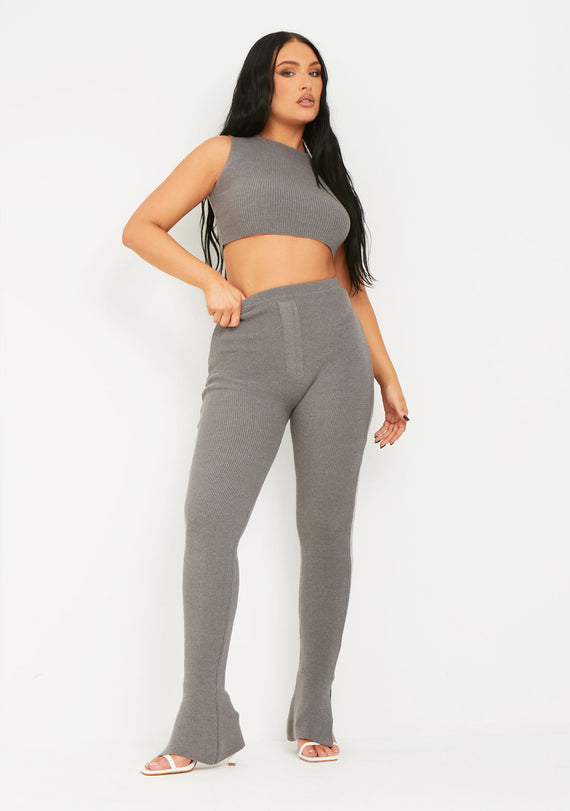 missyempire Madilyn Charcoal Knitted Leggings