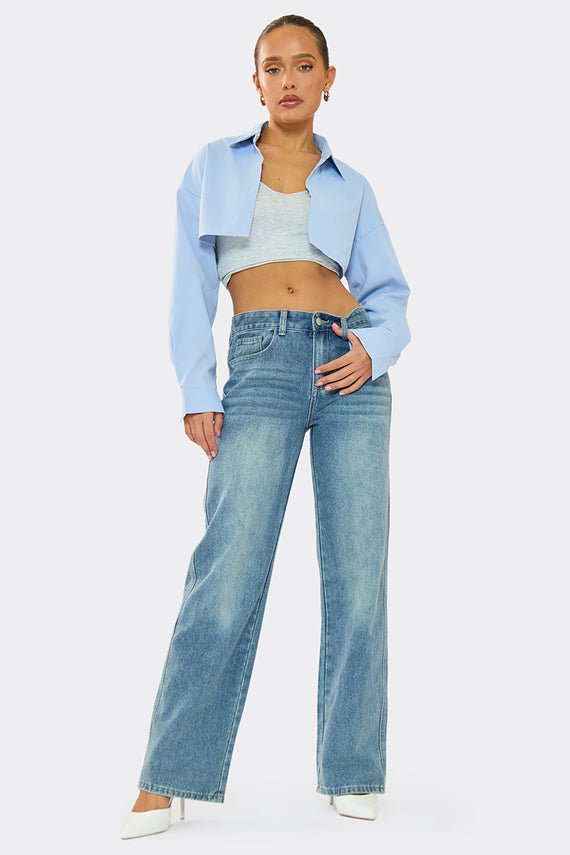 Missyempire Madison Blue Extreme Cropped Shirt