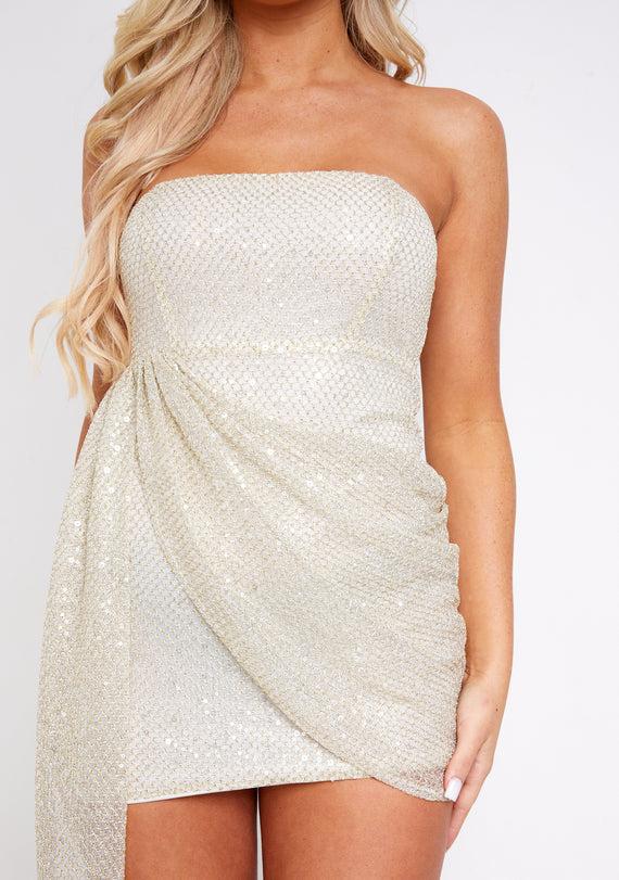 Missyempire Marcella Gold Bandeau Drape Mini Dress