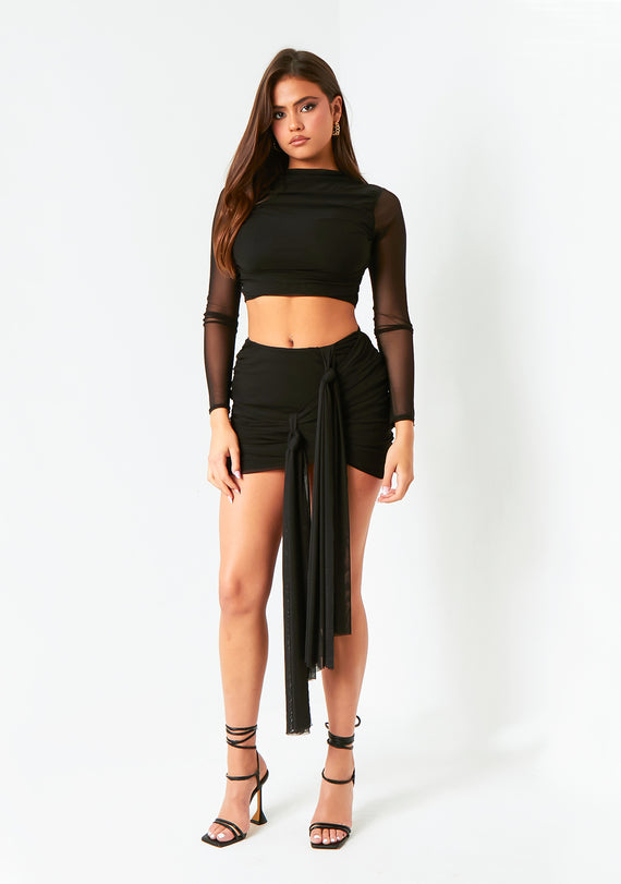 Missyempire Mariah Black Mesh Long Sleeve Crop Top