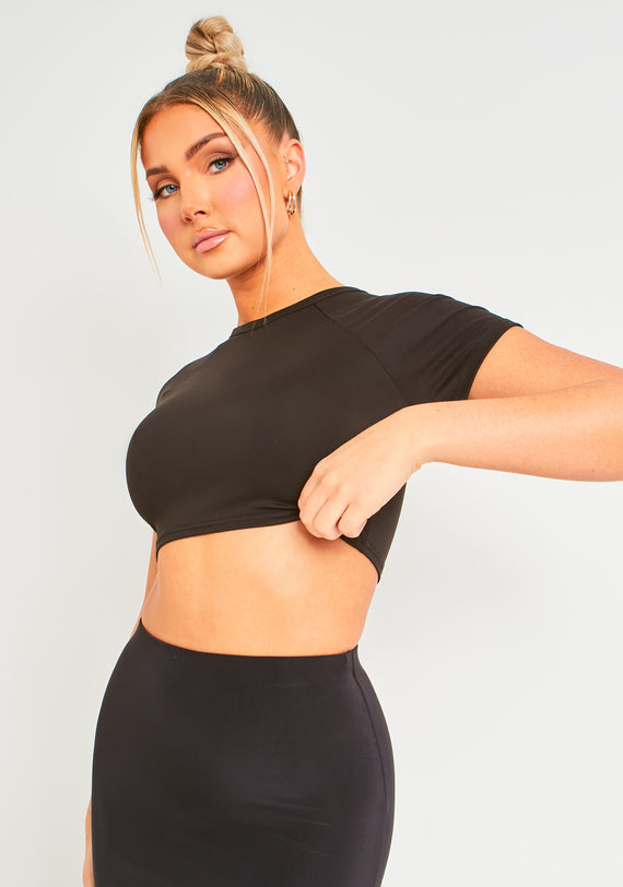 Missyempire Marianna Black Premium Sculpt Crop Tee