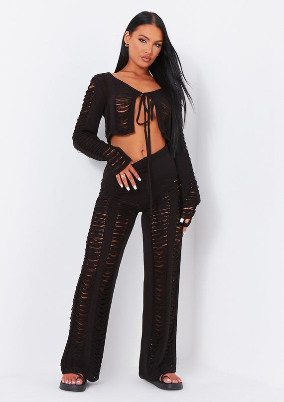 missyempire Marla Black Laddered Knitted Trousers