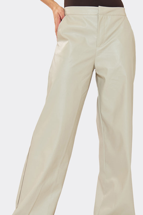 Missyempire Marla Cream PU Straight Leg Trouser