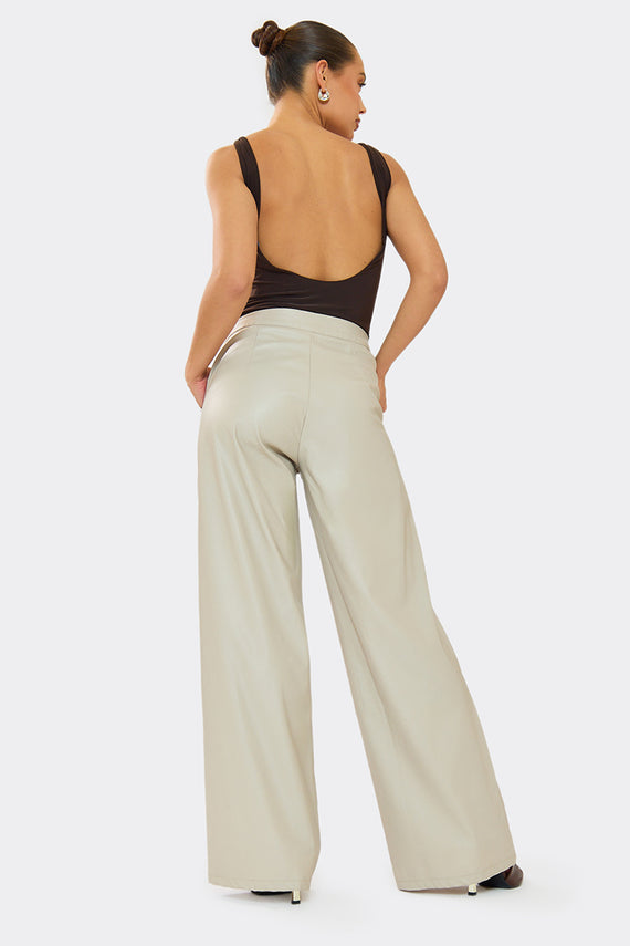 Missyempire Marla Cream PU Straight Leg Trouser