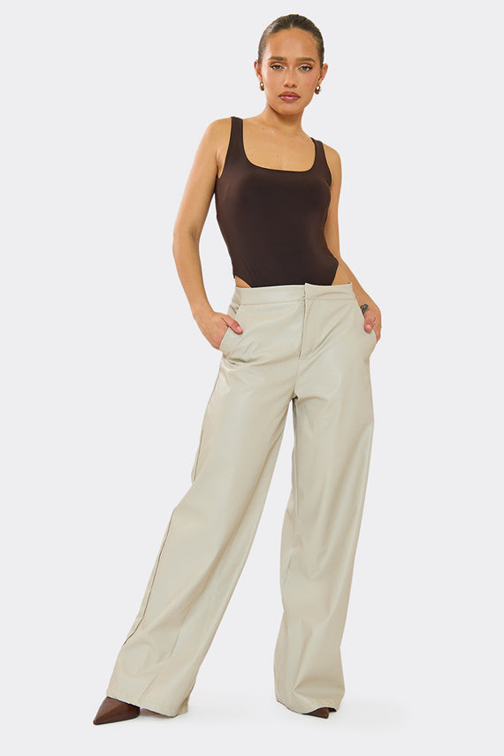 Missyempire Marla Cream PU Straight Leg Trouser