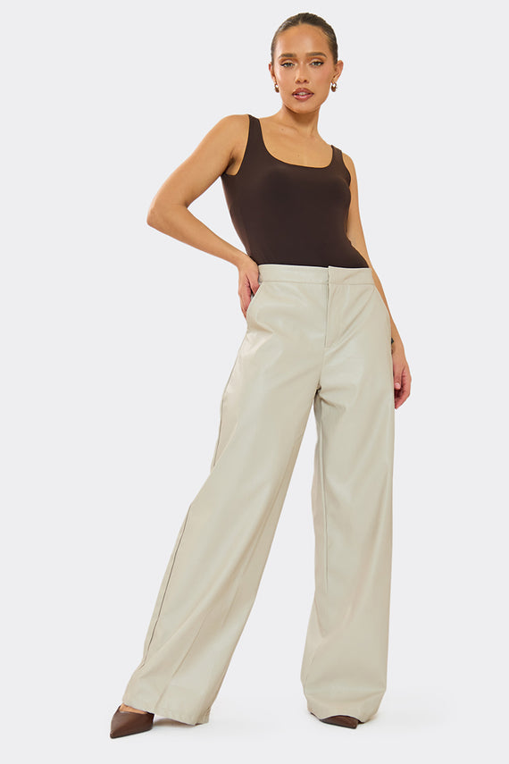 missyempire Marla Cream PU Straight Leg Trouser