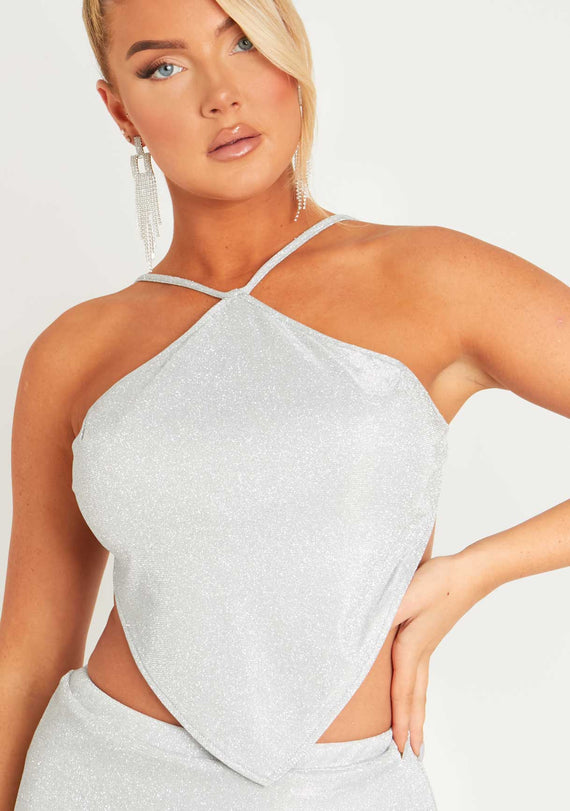 Missyempire Maryse Silver Glitter Bandana Top