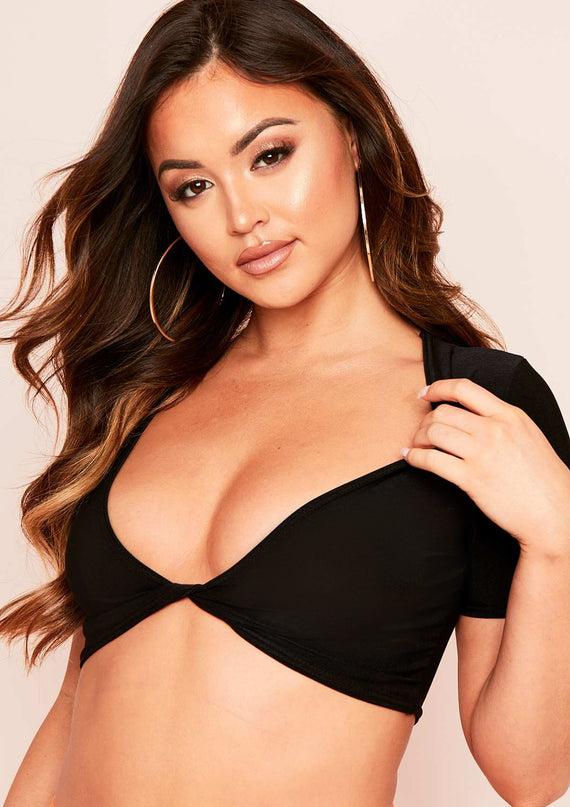Missyempire Maya Black Slinky Twist Front Crop Top