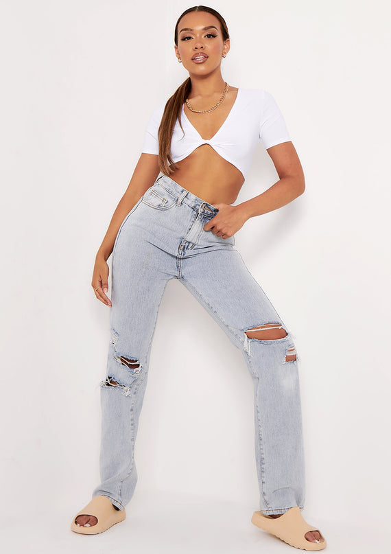 Missyempire Maya White Slinky Twist Front Crop Top