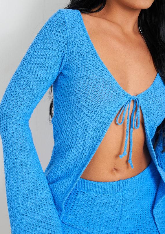 Missyempire Melody Blue Crochet Knit Cardi