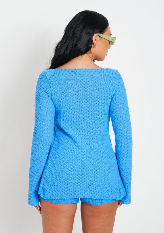 Missyempire Melody Blue Crochet Knit Cardi